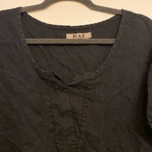 Flax linen midi black dress 1x